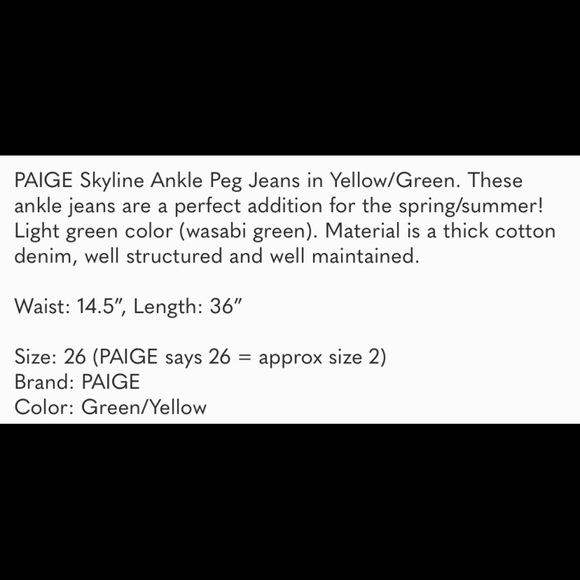 PAIGE Skyline Ankle Peg Jeans in Green 26 - Picture 7 of 7